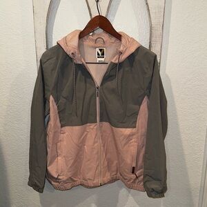 VOYAGER Pink & Gray Zip Up Hooded Nylon Windbreaker Jacket Hiking Camping Size S